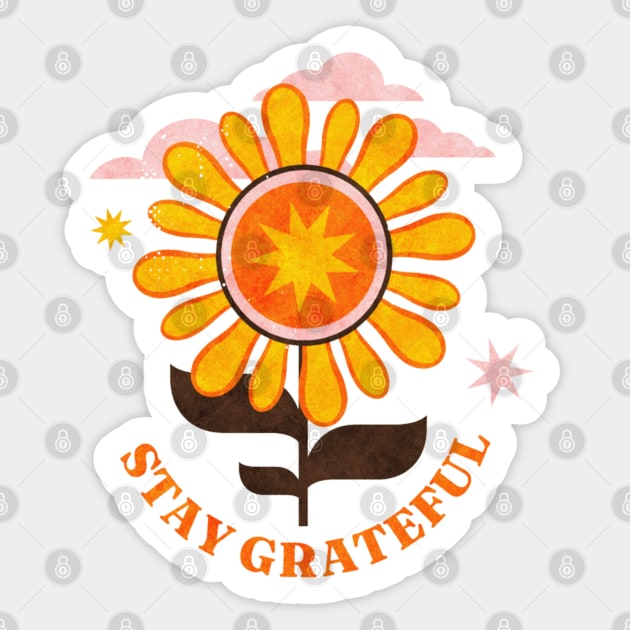 Vintage Retro Hippie Bohemian 70s Stay Grateful Flower Child Sticker by Sassee Designs